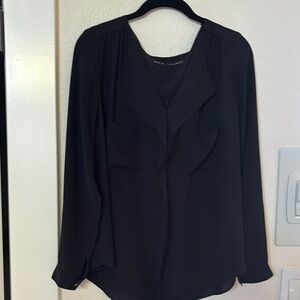 Zara Black Ruffled Long Sleeve Blouse